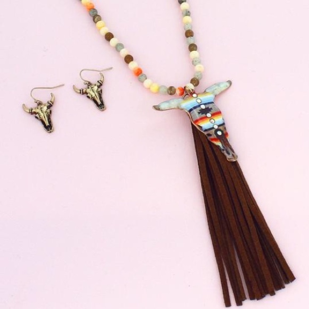 Southwest SteerHead Crystal Amazonite Necklace Set